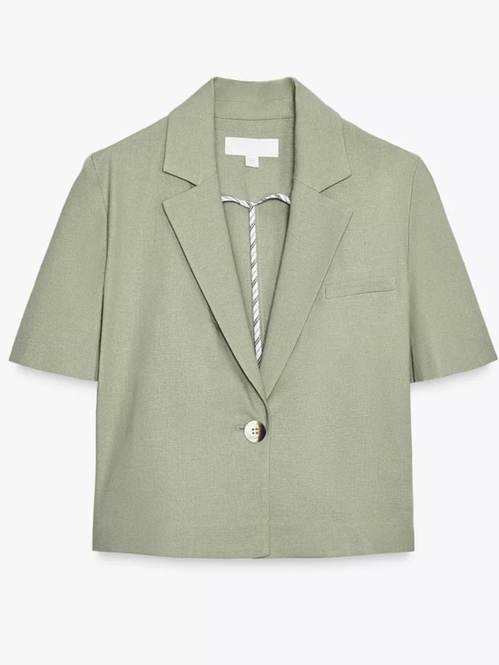 Zara Linen Short-Sleeve Blazer Green M